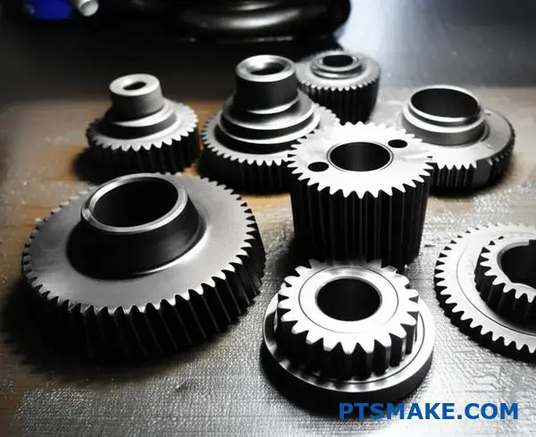 Dark oxide finished steel gears showcasing cost-effective surface treatment for large-scale manufacturing applications