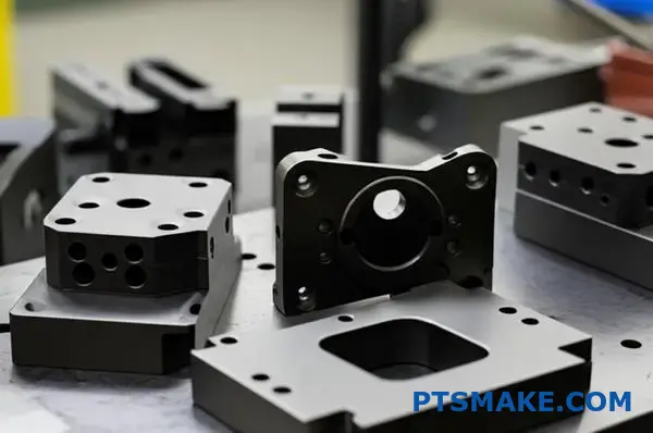 Precision machined steel components with dark oxidized coating for automated assembly systems