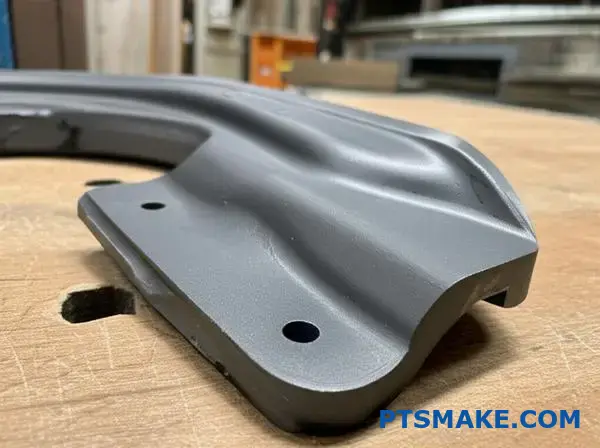 Powder coated metal bracket showing edge protection and surface coating quality differences
