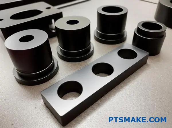 黒色酸化皮膜処理を施した精密金属部品で、均一な黒色仕上げと寸法精度を備える