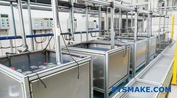 工業用亜鉛めっき槽システムによる製造施設内での金属自動車部品の電気化学的コーティング