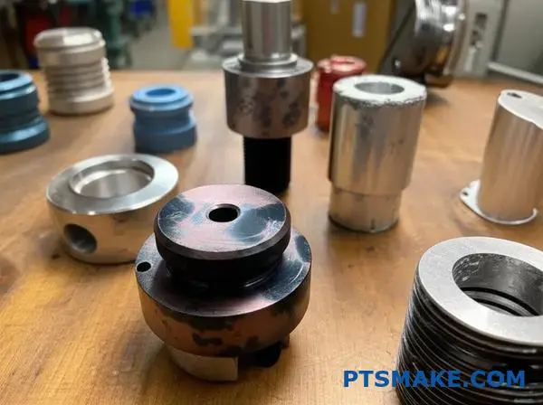 精密機械加工された金属部品の表面に、黒色酸化皮膜や亜鉛めっきを含む各種コーティングの不良が確認される