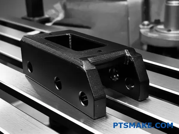 金属作業台上で黒色表面処理仕上げを施した、黒色酸化皮膜を被覆したステンレス鋼部品