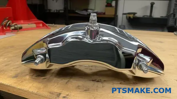 Glanzend verchroomd remklauwonderdeel met hoogwaardige metalen oppervlaktecoating en reflecterende afwerking