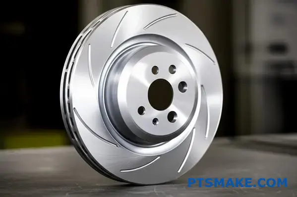 Silver automotive brake disc with superior anticorrosion coating showing excellent surface protection and durability