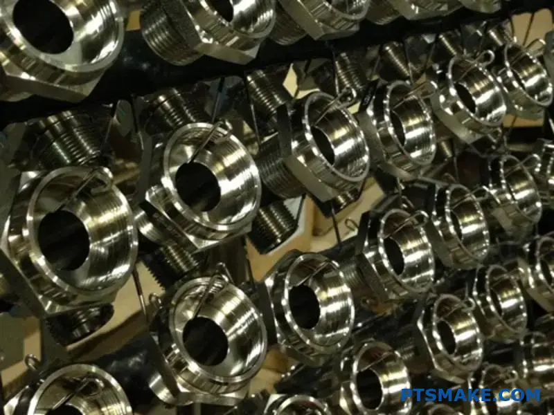 Close-up of Rows of High-Precision CNC Machined Metal Components