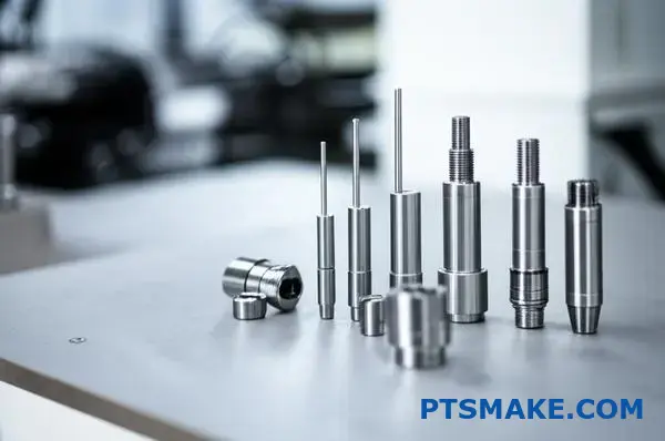 Multiple precision machined metal parts with protective zinc-flake coating showing dimensional accuracy for tight tolerance assemblies