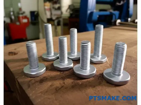 Corrosion-resistant marine bolts and fasteners with protective dacromet coating finish on workbench