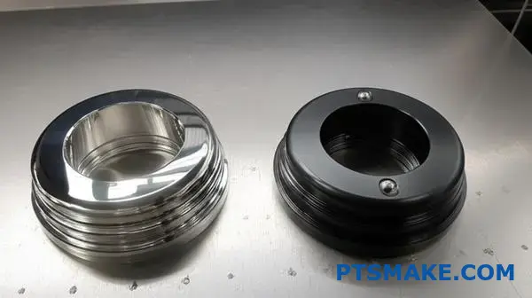 Porovnanie hliníkových komponentov s tvrdým chrómom a dekoratívnym chrómovaním na pracovnom stole