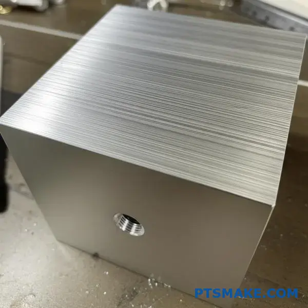 Met precisie bewerkte aluminium behuizing met geborstelde nikkel coating met kenmerkende lineaire textuur en metallic oppervlakteafwerking