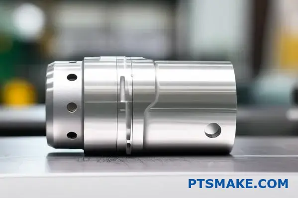 Del till industrirobotarm med ytfinish i borstad metall på verkstadsbord