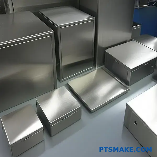 Industriella elektronikskåp med ytbehandling i borstat rostfritt stål med satinstruktur och korrosionsbeständighet