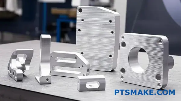 High-precision aluminum aircraft parts featuring controlled brushed metal surface treatment maintaining tight tolerances