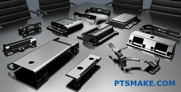 Premium metal parts featuring dark nickel coating finish for sophisticated industrial branding applications