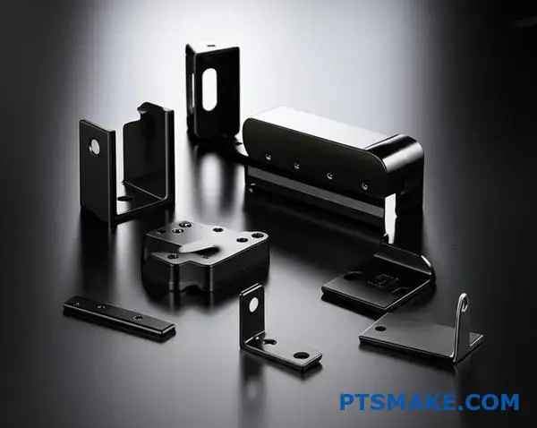 High-quality black nickel coated metal parts showcasing dark metallic finish and professional surface treatment results