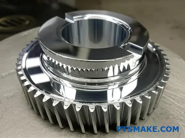High-quality chrome plated machined gear showcasing mirror-finish surface treatment for enhanced performance and durability