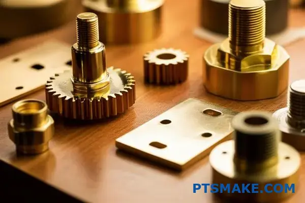 Collection of brass parts displaying various polish treatments and surface finishes for component selection