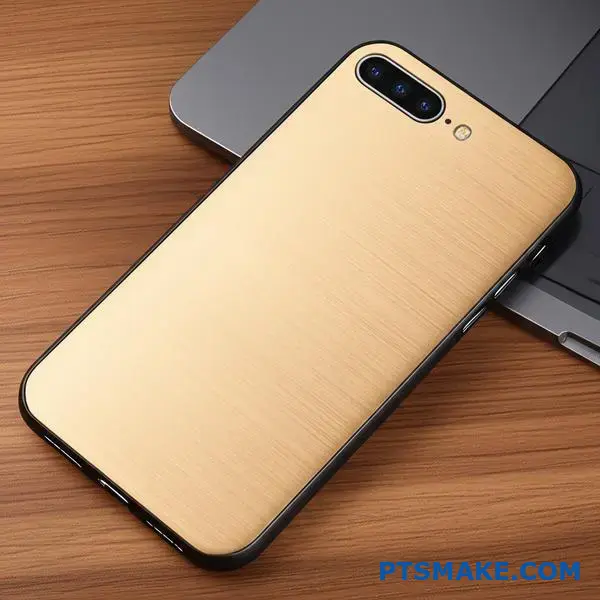 Premium smartphone case featuring lustrous brushed gold surface treatment with elegant metallic sheen and refined texture pattern