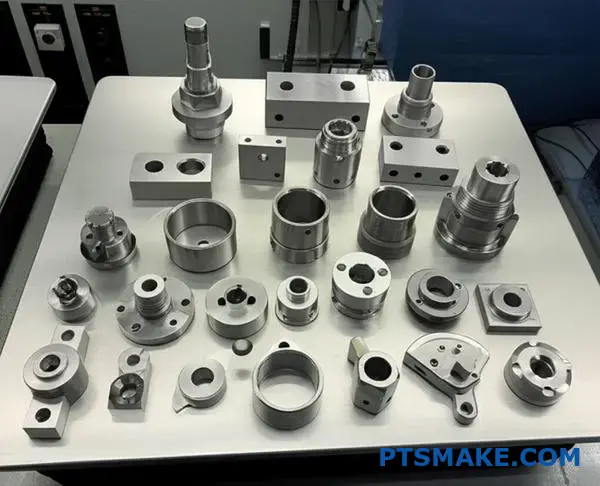 Various stainless steel components showing different surface treatments and passivation finishes for high-mix low-volume manufacturing
