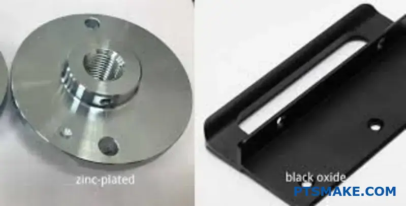 Zinc-Plated CNC Machined Part and Black Oxide Finished Bracket