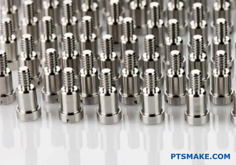 Array of Precision CNC Machined Screws in Stainless Steel