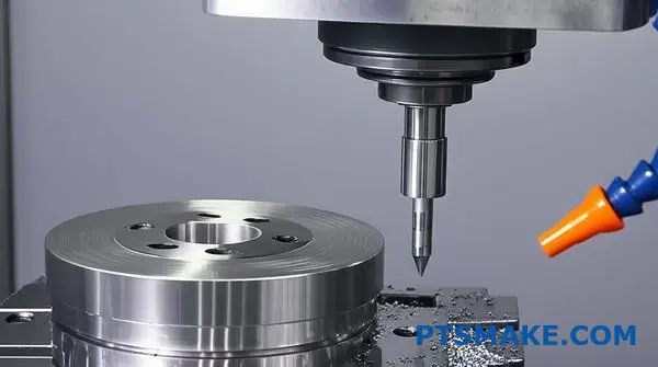 CNC machine manufacturing precision railway brake disc showing railroad machining capabilities for transport components