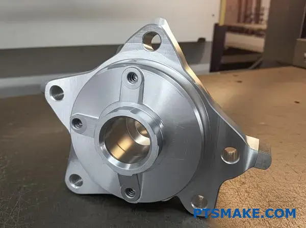 High-precision CNC machined brake housing for railway systems manufactured with tight tolerances