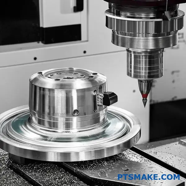 CNC machine precisely machining hardened steel train wheel hub for railroad manufacturing applications