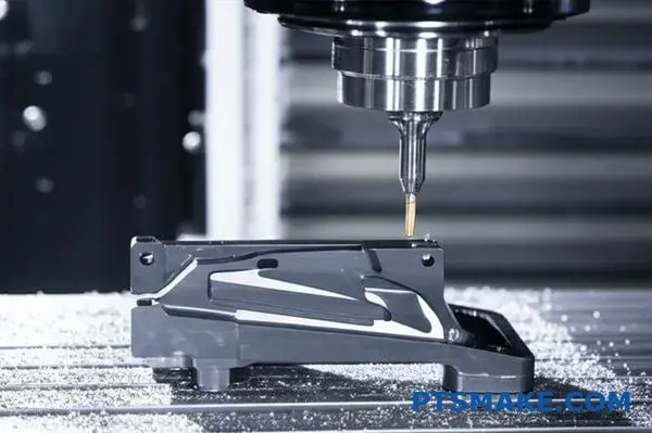 CNC milling machine precisely manufacturing military-grade aluminum bracket component for aerospace defense applications