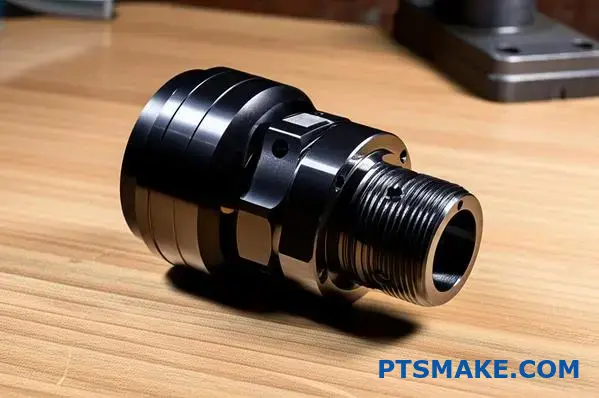High-precision CNC machined titanium sensor housing for defense applications showcasing military grade manufacturing quality