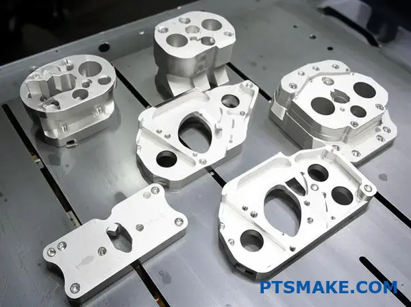 High precision CNC machined aluminum brackets showcasing tight tolerances for volume manufacturing applications