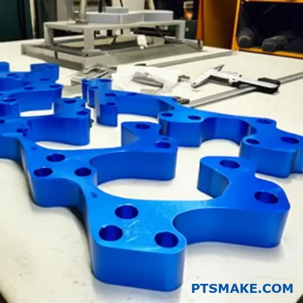 High precision CNC machined aluminum brackets undergoing quality inspection for large volume manufacturing consistency