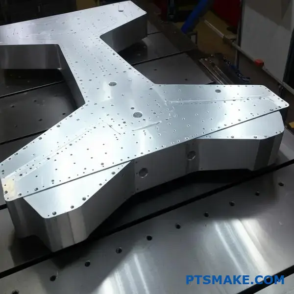 Large precision machined aerospace wing component showing tight tolerance manufacturing for mission-critical assembly applications