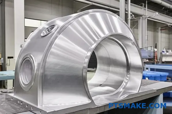 Large machined aluminum aerospace part showcasing simplified geometry for efficient CNC manufacturing processes