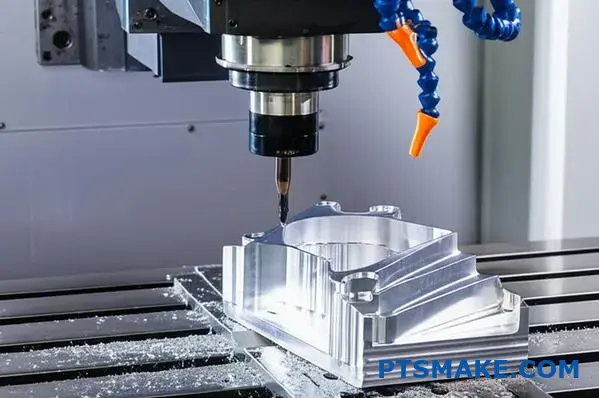 Precision CNC machining operation creating detailed aluminum prototype component with tight tolerances