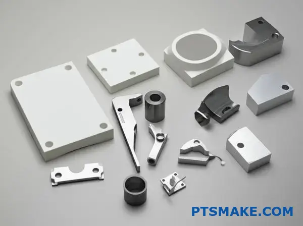 Precision machined semiconductor components showcasing various materials used in CNC manufacturing processes