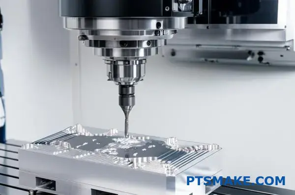 Advanced 5-axis CNC machine precision machining complex semiconductor part with intricate geometries and channels