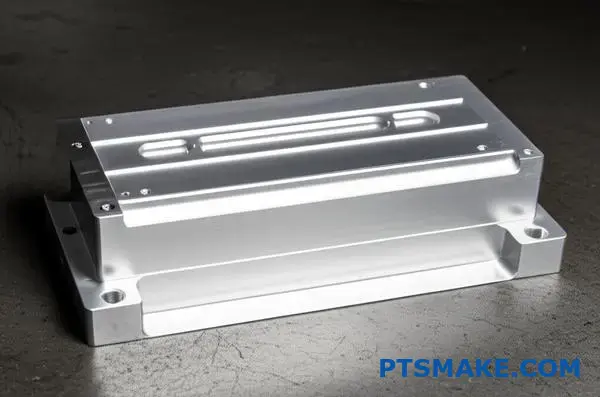 High precision CNC machined aluminum housing component for semiconductor applications showing superior surface finish and tight tolerances