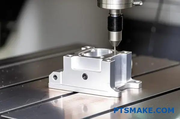 Precision machined aluminum bracket undergoing dimensional verification for military CNC manufacturing quality control