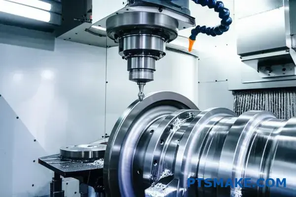 Precision CNC machining equipment manufacturing durable steel railway wheel components in modern industrial facility