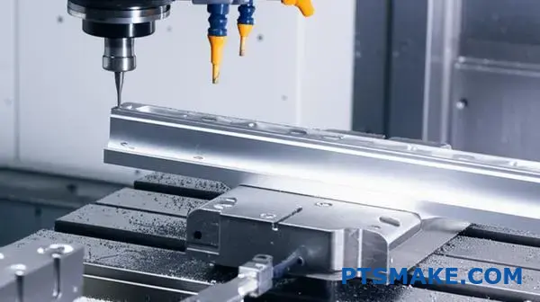 CNC machine manufacturing custom rail bracket prototype for railroad component testing and validation