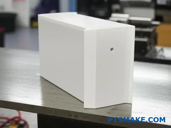 Precision CNC machined plastic housing part demonstrating quality plastic machining services with smooth finish