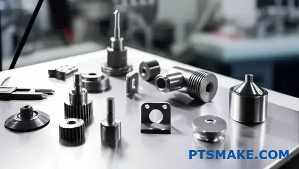 Collection of precision micro machined components displaying consistent quality and dimensional accuracy on inspection table