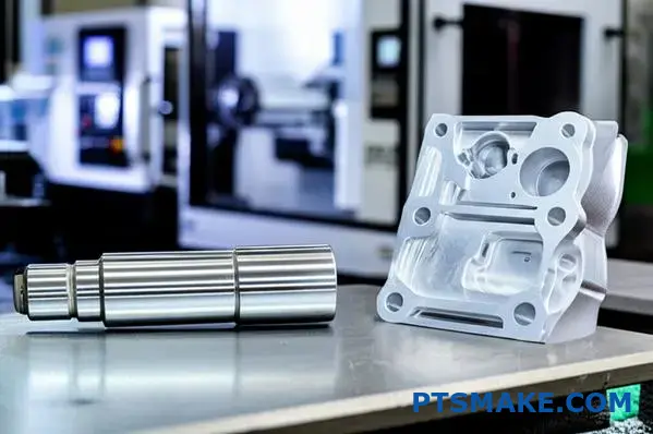 Precision machined shaft and complex housing demonstrating micro CNC manufacturing capabilities and turning processes