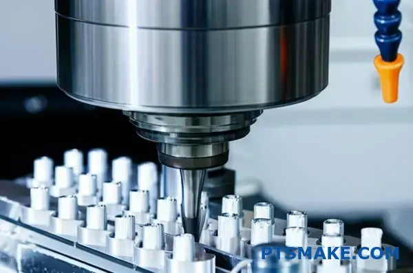 CNC machine producing high-precision micro machined aluminum parts in manufacturing environment