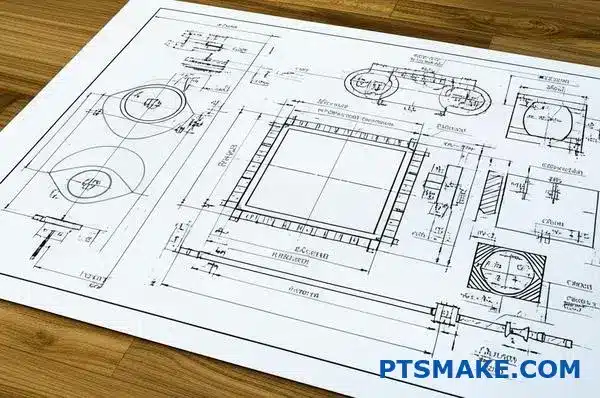Detailed technical drawing showing precision micro CNC machining specifications and tolerance measurements for small components