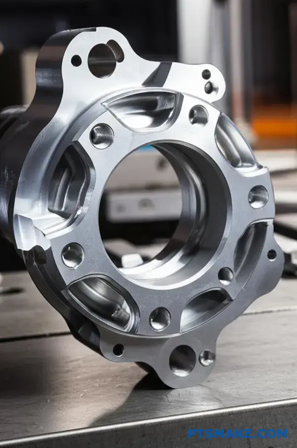 Machined titanium part showcasing optimal wall thickness and internal radii for CNC manufacturing processes