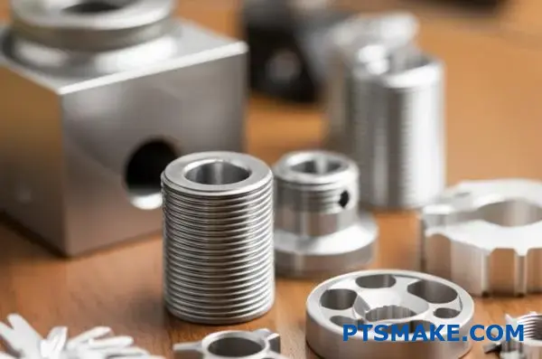 Precision CNC machined titanium and aluminum components displaying material differences for manufacturing applications