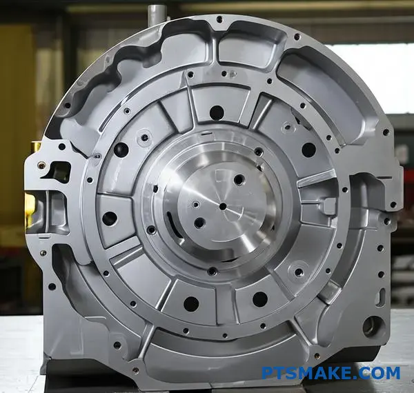 Precision machined wind turbine gearbox housing showcasing CNC manufacturing excellence for renewable energy applications
