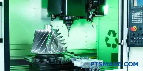 CNC precision machining of energy turbine blade with sustainable manufacturing practices and eco-friendly industrial setup